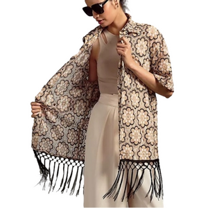 Self Contrast Anthropologie Floral Lace Eyelet Kimono Black Tan Boho One Size